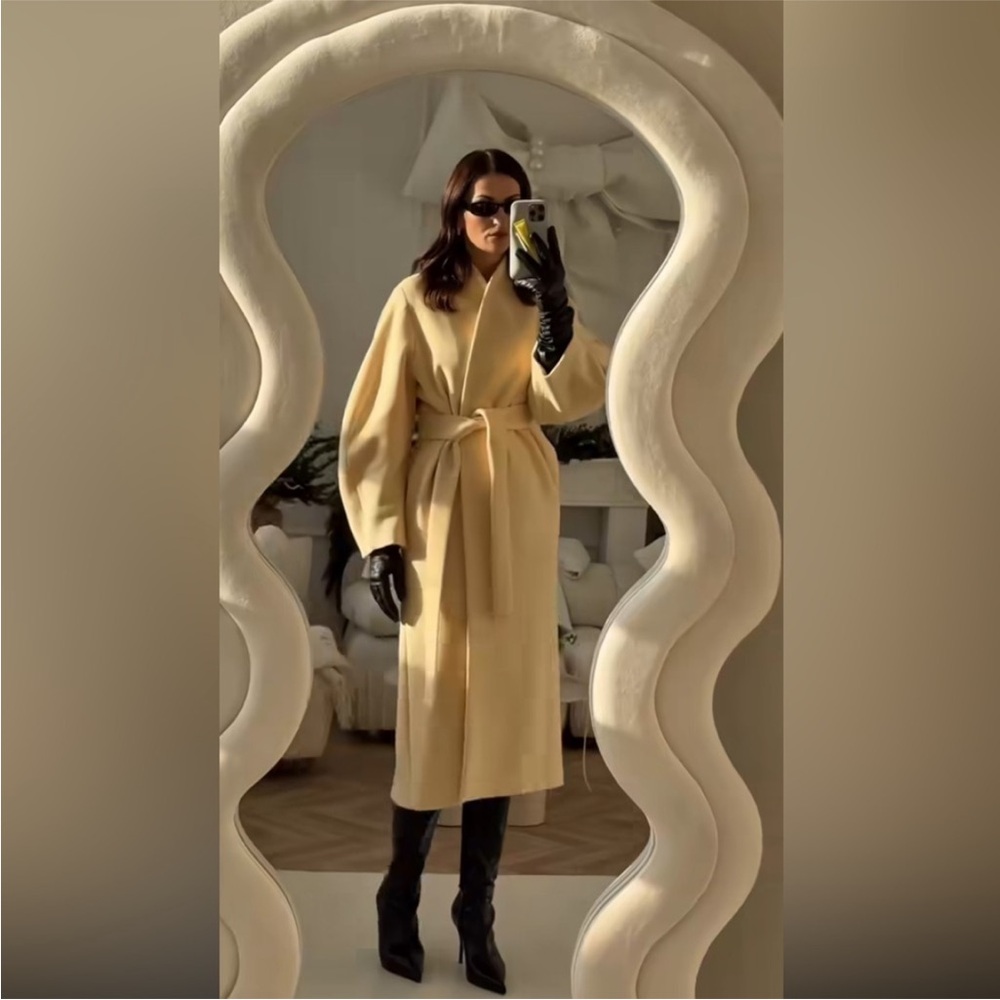 Oversized wool blend coat ZW collection, Vanilla